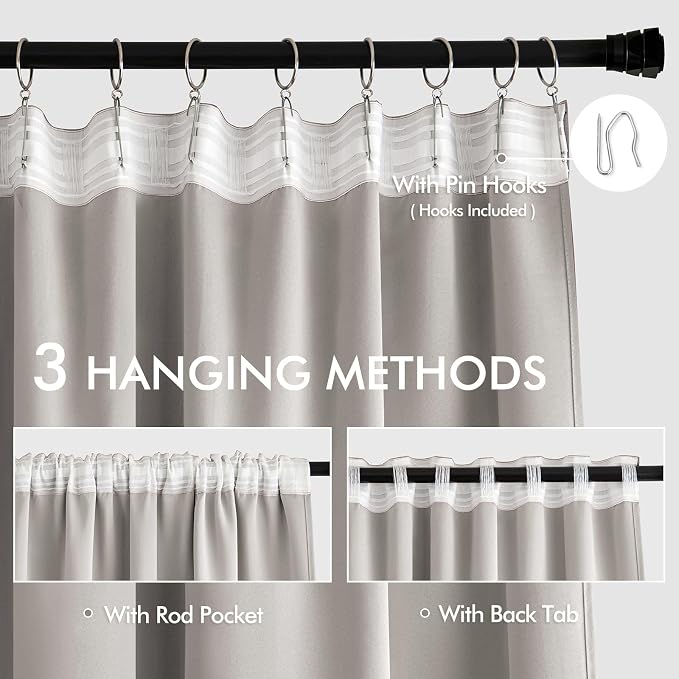 MIULEE Cobblestone Back Tab Blackout Curtains 52x72 Inches Long 2 Panel Set | - Image 4