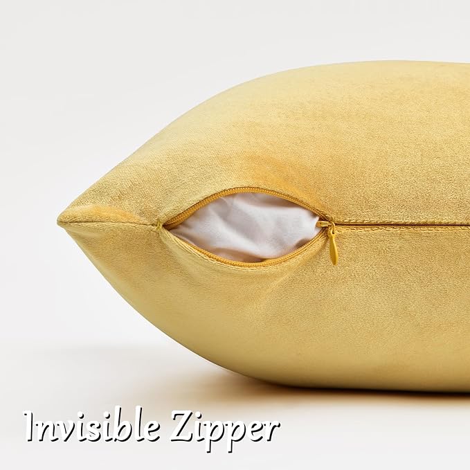 GIGIZAZA Yellow Velvet Pillow Covers 18x18 Decorative Pillows Pack of 2 | Throw - Image 4