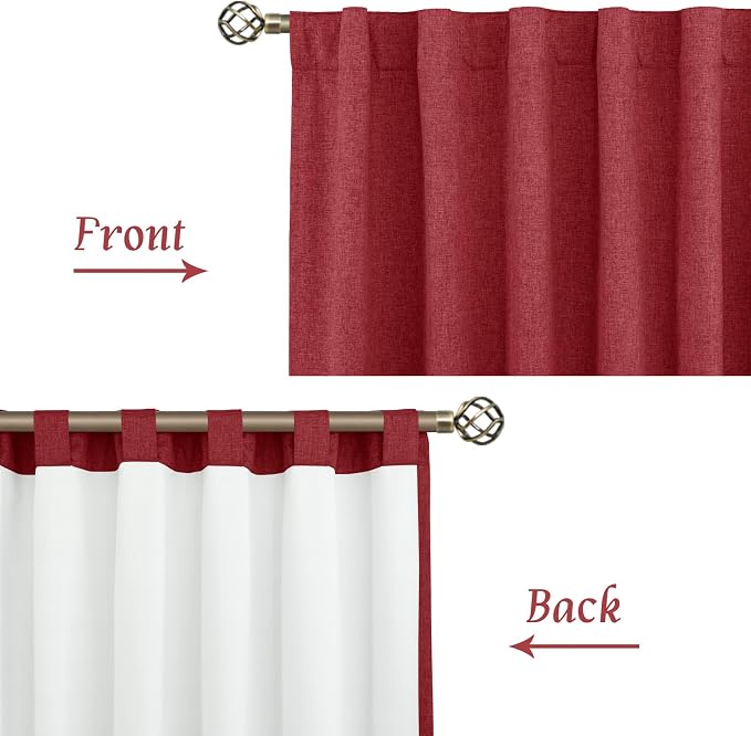 Red 100% Blackout Linen Bedroom Curtains 84 Inch - Image 8