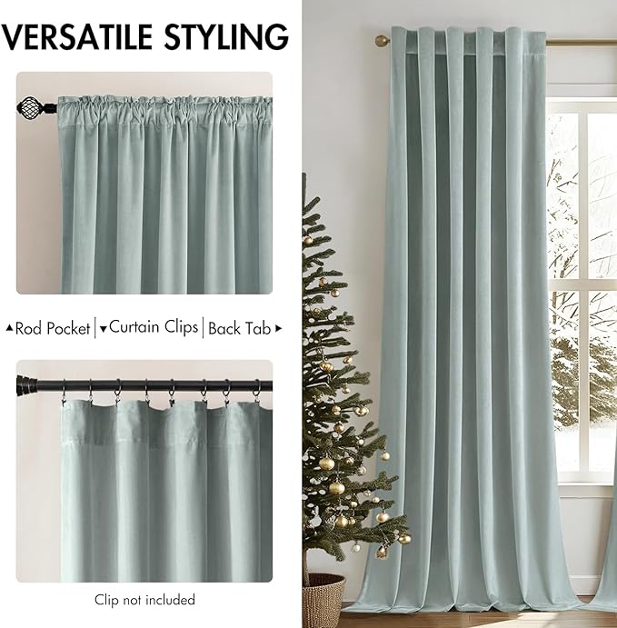 MIULEE Velvet Curtains 52x90 inches 2 Panels Misty Blue Blackout Curtains | - Image 2