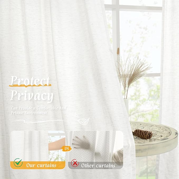 Ivory White Linen Curtains 48 Inch Length - Image 5