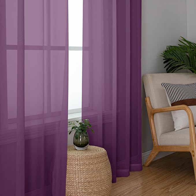 Plum Sheer Curtains, Sheer Curtains 78 Inches Long 2 Panels Set, Rod Pocket - Image 7