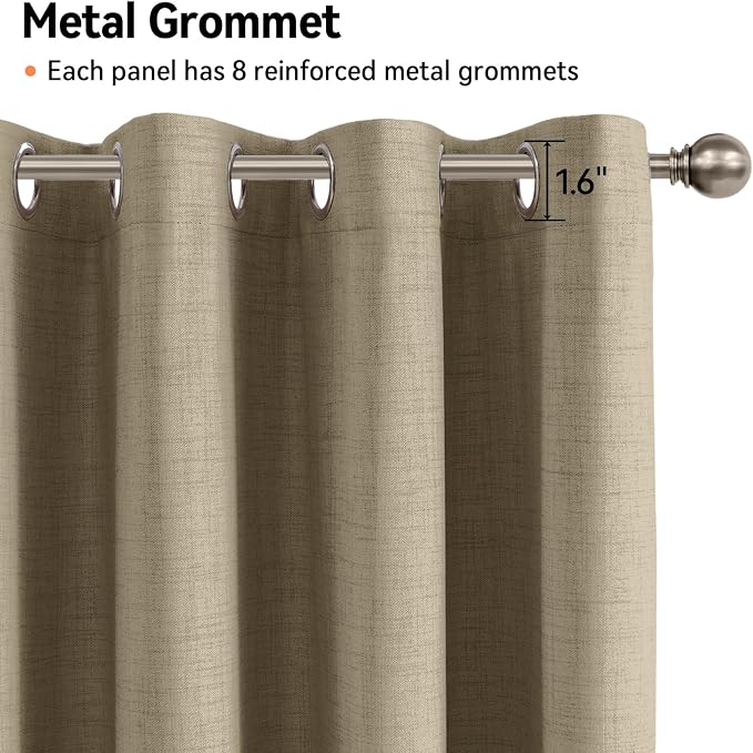 100% Blackout Linen Textured Curtains 90 Inch Long, Plaza Taupe | 100% Blackout - Image 6