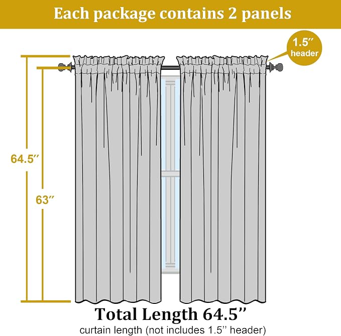 Sheer Curtains 63 inch Length 2 Panels Set, Rod Pocket Voile Fimly Sheer Drapes - Image 4