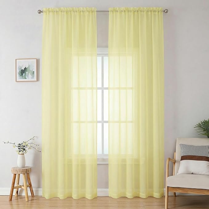 Sheer Curtains 96 inches Long 2 Panels Set by OWENIE