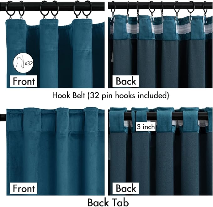 MIULEE Velvet Curtains 50W x 96L 2 Panels Peacock Blue Blackout Curtains | - Image 3