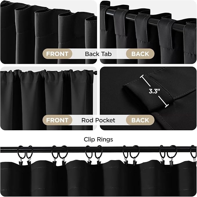 Joydeco Black Curtains 84 inch Long, Thermal Insulated Privacy Room Darkening - Image 4