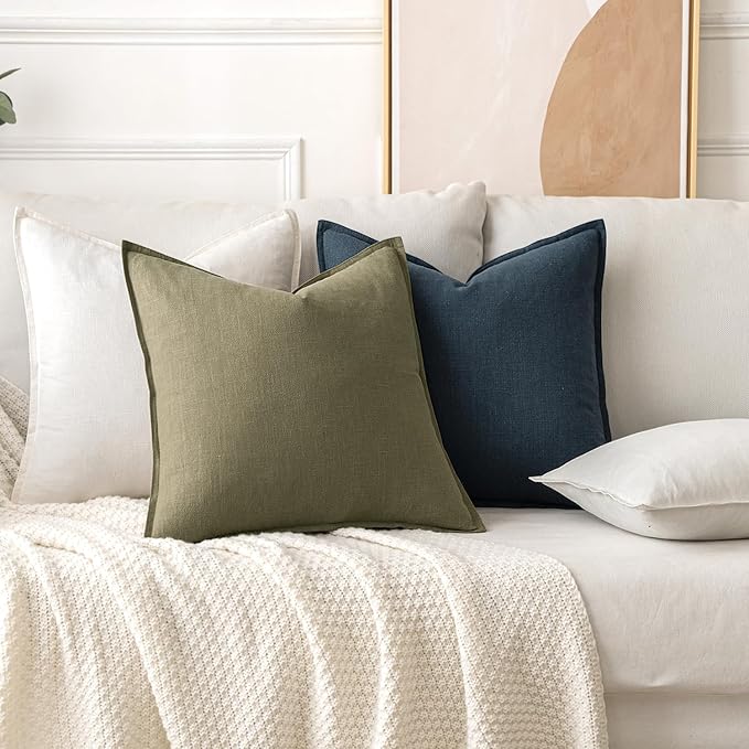 MIULEE Decorative Linen Euro Sham Pillow Covers 26x26 Deep Blue | Boho - Image 4