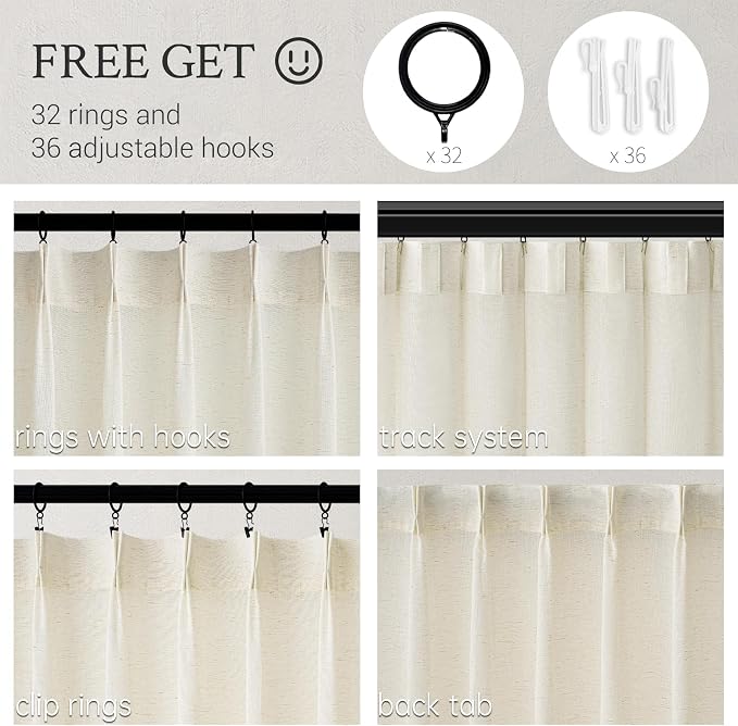 Topfinel Pinch Pleated Curtains 90 Inches Long 1 Panels Set, Natural Cream Semi - Image 2
