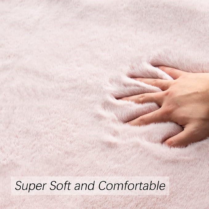 ORINOVA Pink Fluffy Shag Carpet Faux Bunny Washable Plush Fur Area Rugs - Image 5