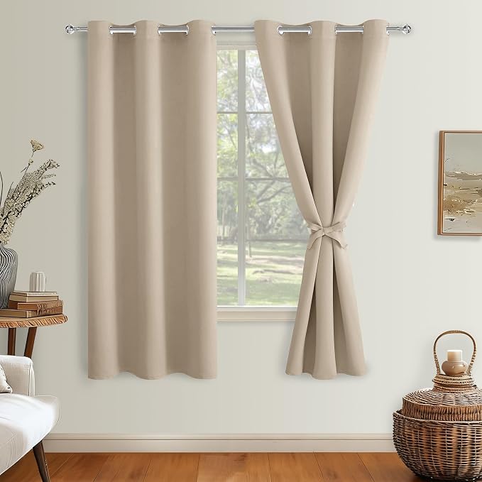 Blackout Curtains for Bedroom, 42 x 63 Inches Length Taupe 2 Panels | Thermal - Image 8