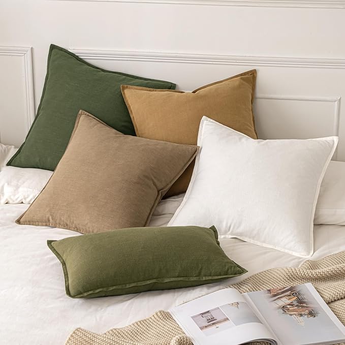 MIULEE Set of 2 Linen Pillow Covers 18x18 Inch Cream White | Boho Farmhouse​ - Image 5