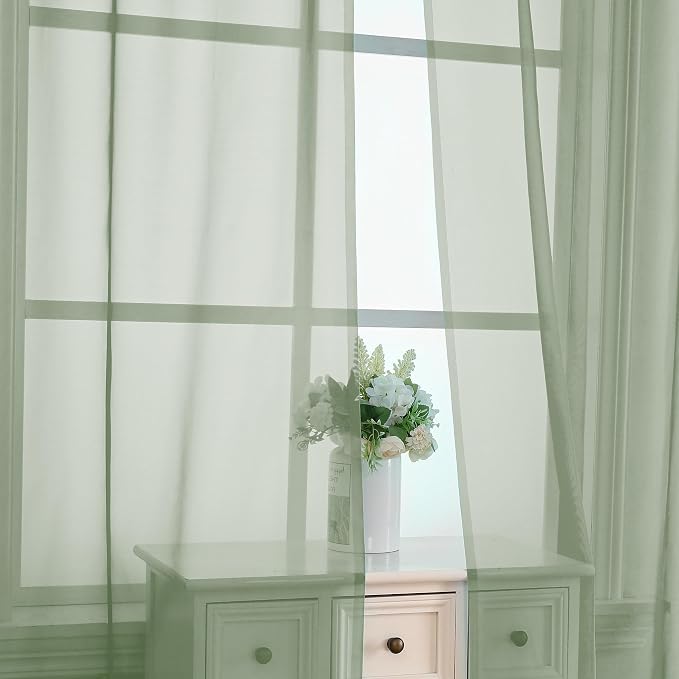 Sage Green Sheer Curtains 78 Inches Long 2 Panels - Image 2