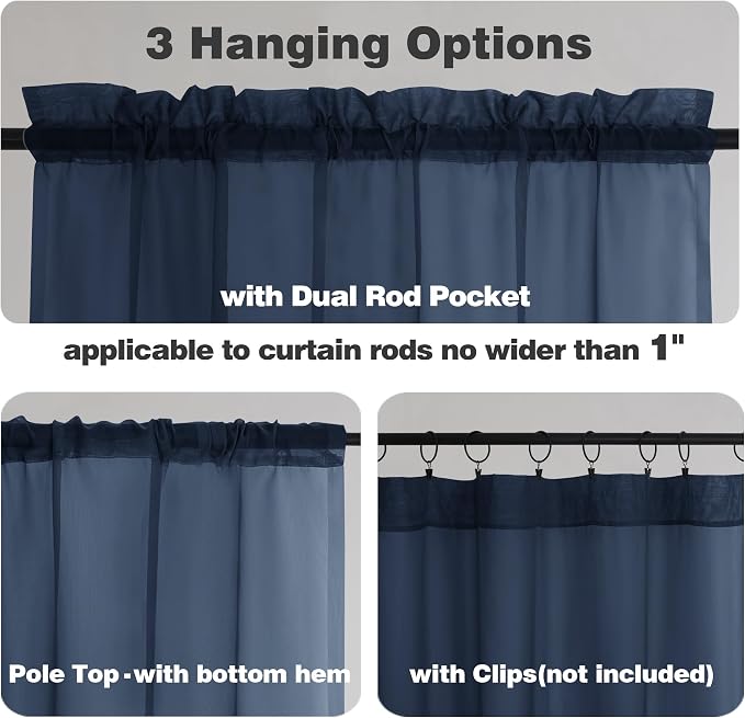 Chyhomenyc Navy Blue Sheer Curtains 63 Inches Long 2 Panels, Light Filtering - Image 5