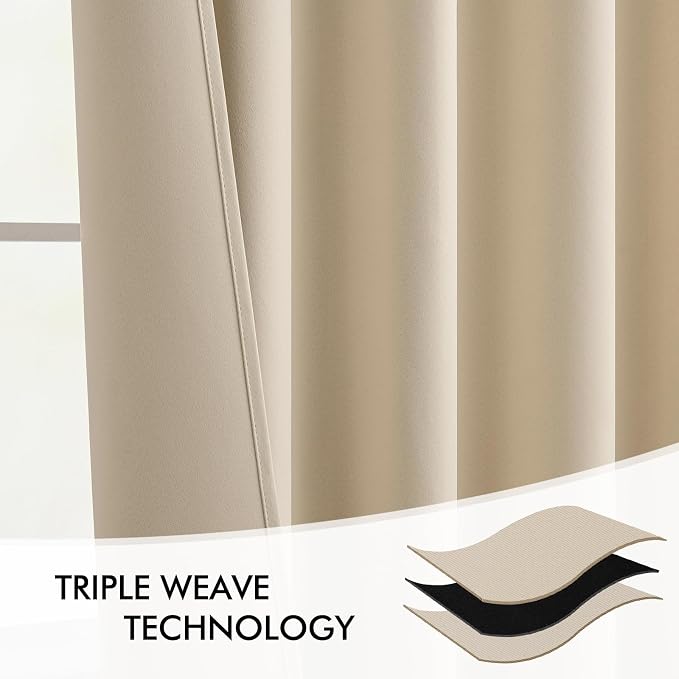 MIULEE Cream Beige Back Tab Blackout Curtains 52x100 Inch Length 2 Panels | Rod - Image 7