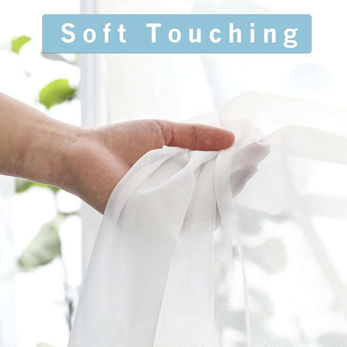 White Sheer Curtains for Kitchen Valance Set of 2, Small Short Modern Rod - Image 2