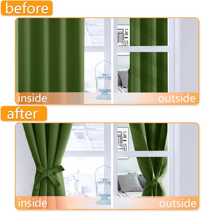 Blackout Curtains for Bedroom, Olive Green, 38 x 45 Inch 2 Panels | Thermal - Image 4