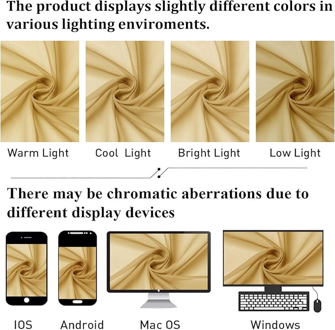 Gold Sheer Curtains 63 Inch Length 2 Panels, Rod Pockets Window Treatments - Image 7