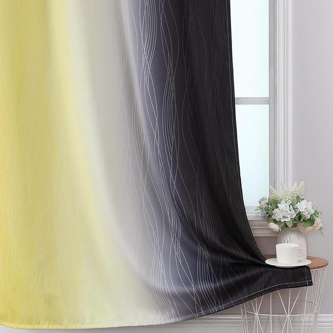 Black and Yellow Ombre Blackout Curtains 45 Inches Long | Room Darkening - Image 6
