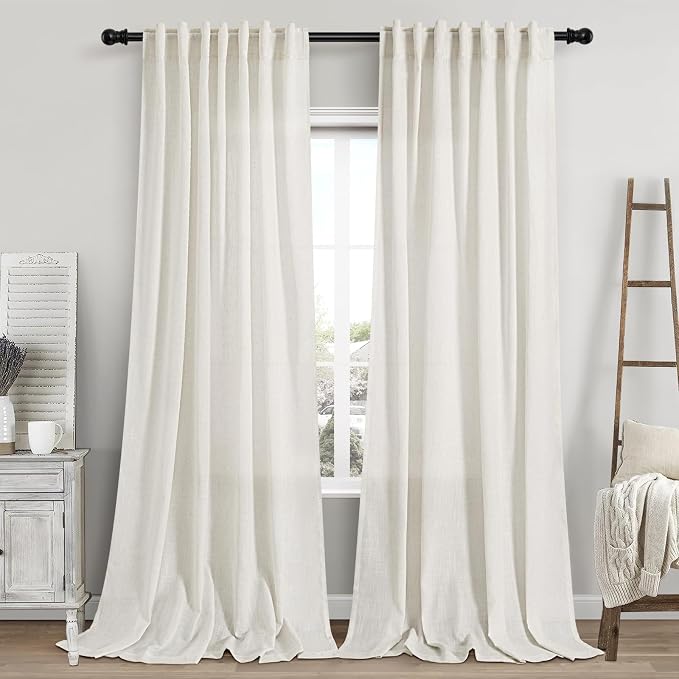 Cream Linen Curtains 101 Inches Long by Nanspring
