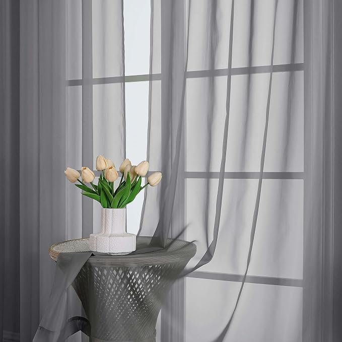 Chyhomenyc Charcoal Grey Sheer Curtains 63 Inches Long 2 Panels, Light - Image 2