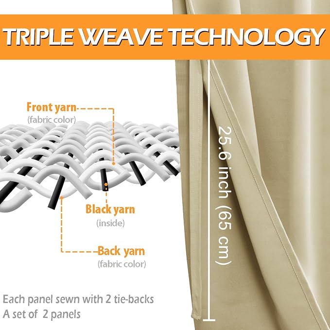 Blackout Curtains for Bedroom, Light Beige, 42 x 84 Inch, 2 Panels | Thermal - Image 3