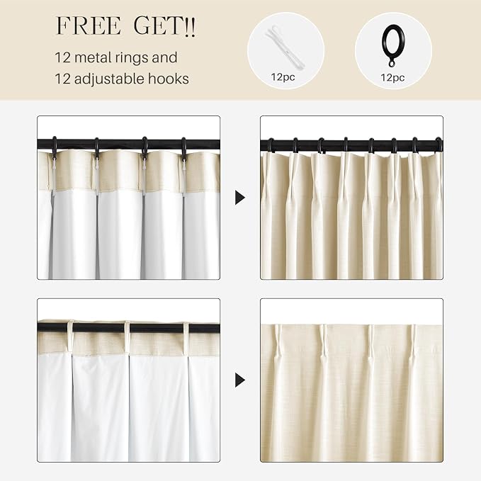 Pinch Pleated Linen Curtains 100% Blackout 108 Inches Long - Image 8