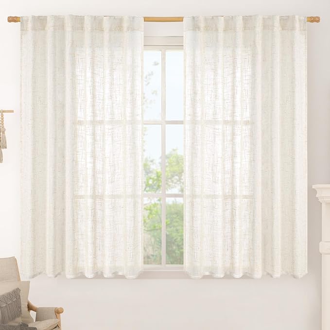 Cream Linen Semi Sheer Curtains 45 Inch by LAMIT