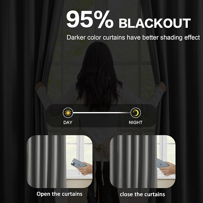 Blackout Pinch Pleated Curtains 90 Inches Long, Privacy Window Drapes - Image 3