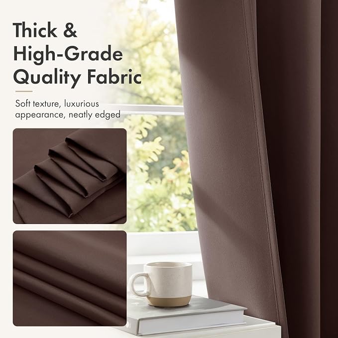 MIULEE 84 Inch Length Dark Brown Blackout Bedroom Curtains Set of 4 | Thermal - Image 6