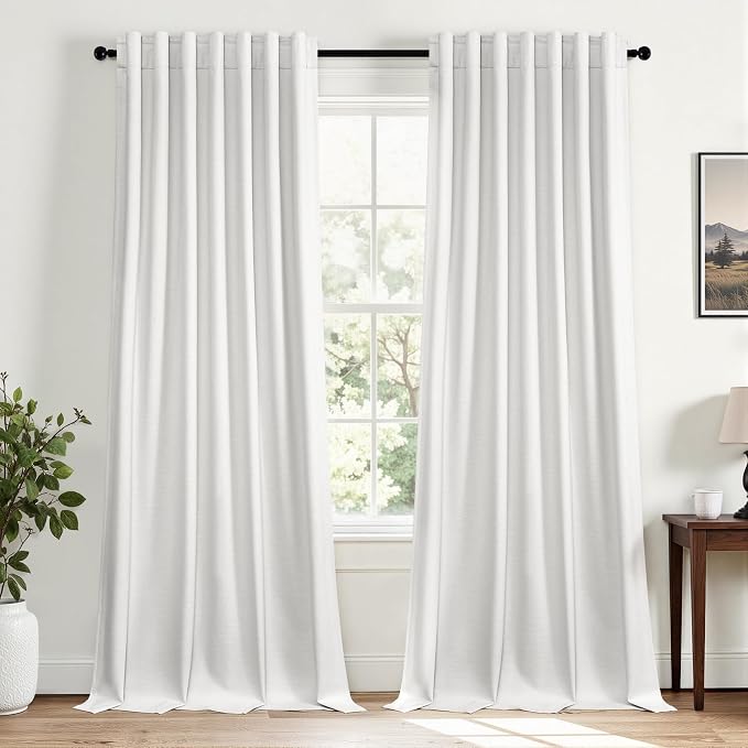Topfinel Snow White Blackout Linen Curtains 108 Inches Long - Image 3