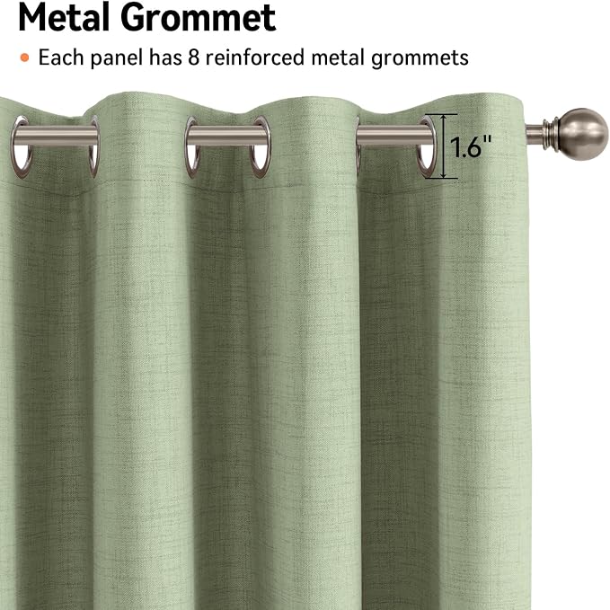 100% Blackout Linen Textured Curtains 90 Inch Long, Sage Green | 100% Blackout - Image 6