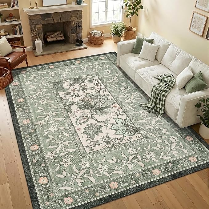 GarveeHome Provence 5x7 Area Rugs, Botanical Grove Sage Green Vintage by GarveeHome