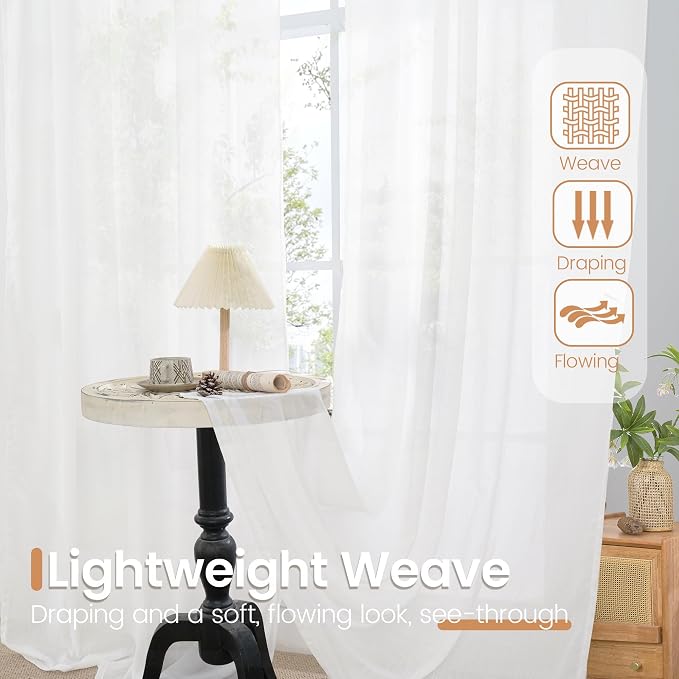 BGment White Linen Semi Sheer Curtains - Image 5