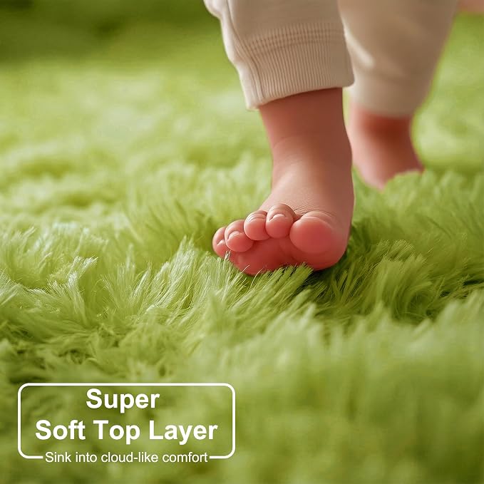 Amdrebio Grass Green Furry Small Area Rug 3x5 - Image 4
