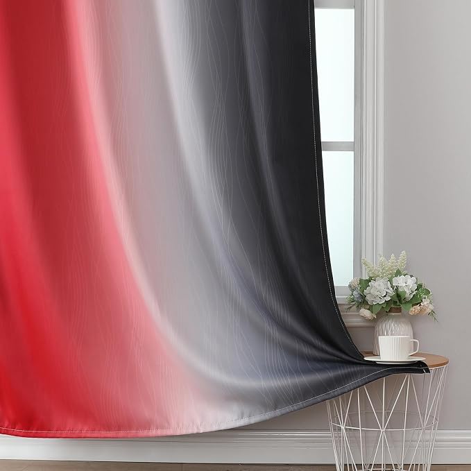 Red and Black Ombre Blackout Bedroom Curtains 90 Inch Long | Room Darkening - Image 6