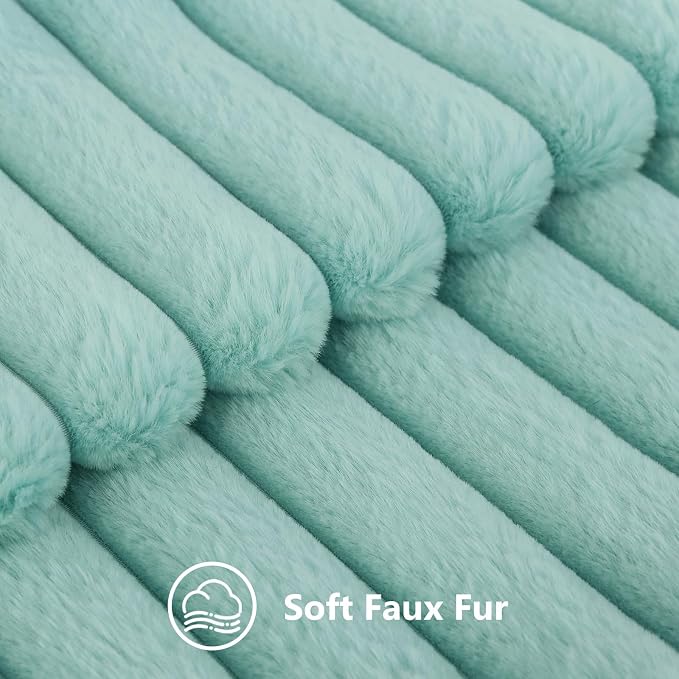 decorUhome Fall Faux Fur Throw Pillow Covers 22x22 Set of 2 Aqua | Decorative - Image 2