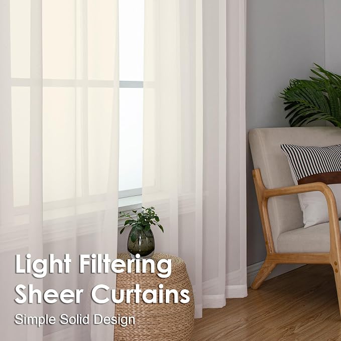 Cream Sheer Curtains 54 Inches Long 2 Panels - Image 6