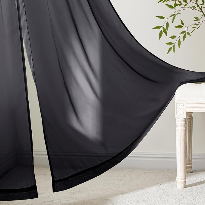 MIULEE Black Sheer Curtains 102 Inches Long 4 Panels 42 x 102 Inches | Light - Image 6