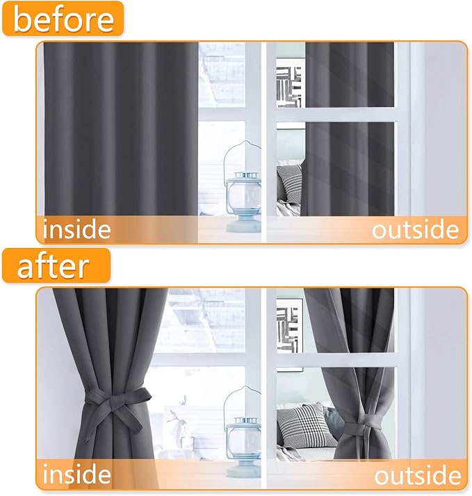 Blackout Curtains for Bedroom, Dark Grey, 38 x 63 Inch, 2 Panels | Thermal - Image 4