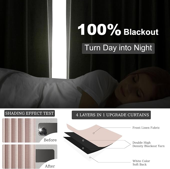 Baby Pink 100% Blackout Linen Curtains 96 Inch Length 2 Panels - Image 5
