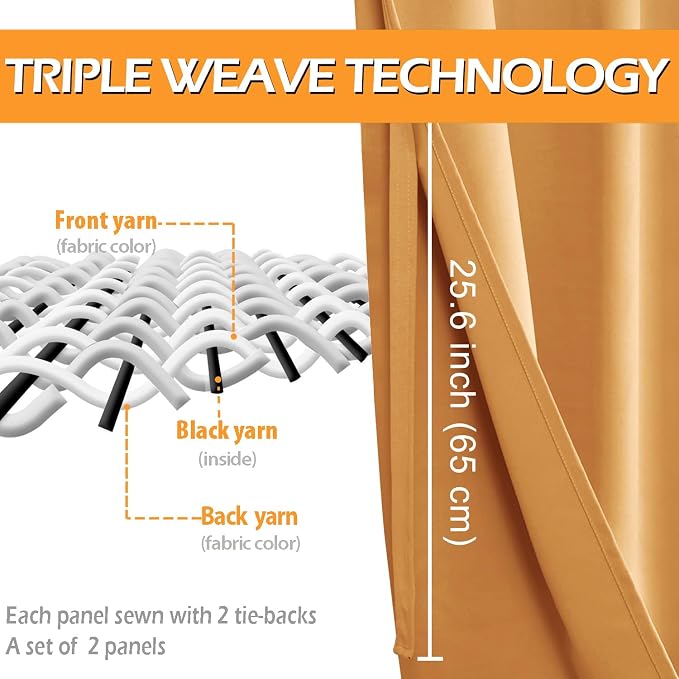 Blackout Curtains for Bedroom, 52 x 84 Inches Long, Pumpkin Orange | Thermal - Image 3