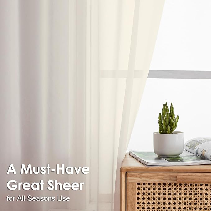Cream Sheer Curtains 54 Inches Long 2 Panels - Image 3