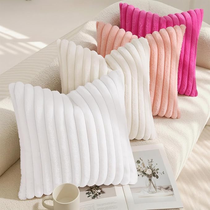 decorUhome Fall Faux Fur Throw Pillow Covers 18x18 Set of 2 Hot Pink | - Image 7