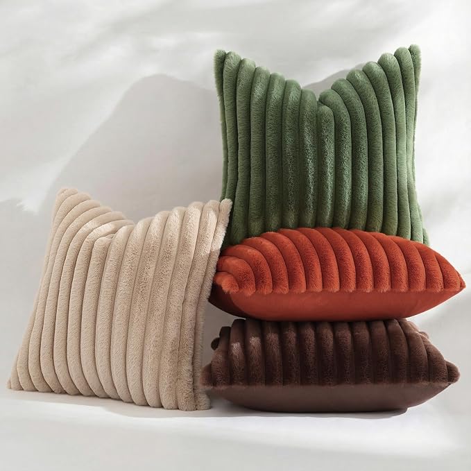 decorUhome Fall Faux Fur Throw Pillow Covers 26x26 Set of 2 Olive Green | - Image 9