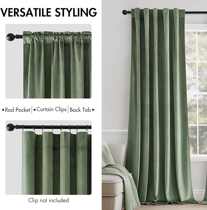 MIULEE Sage Green Velvet Curtains 52x72 inches Luxury Blackout Curtains | - Image 2