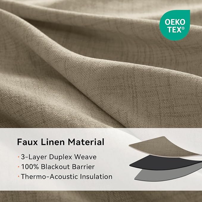 100% Blackout Linen Textured Curtains 84 Inch Long, Plaza Taupe | 100% Blackout - Image 4