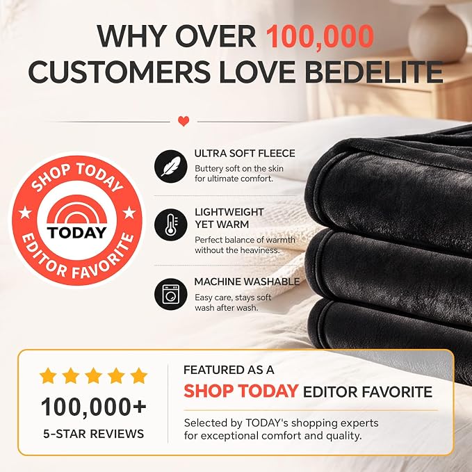 BEDELITE Fleece Blanket Soft Plush Queen Size Bed Blanket Cream 90"x90" | Ultra - Image 2
