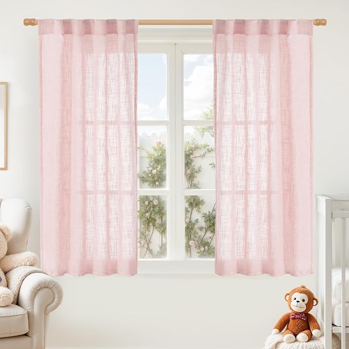 Linen Curtains 48 Inch Length Semi Sheer Light Filtering 2 Panels | Linen by LAMIT