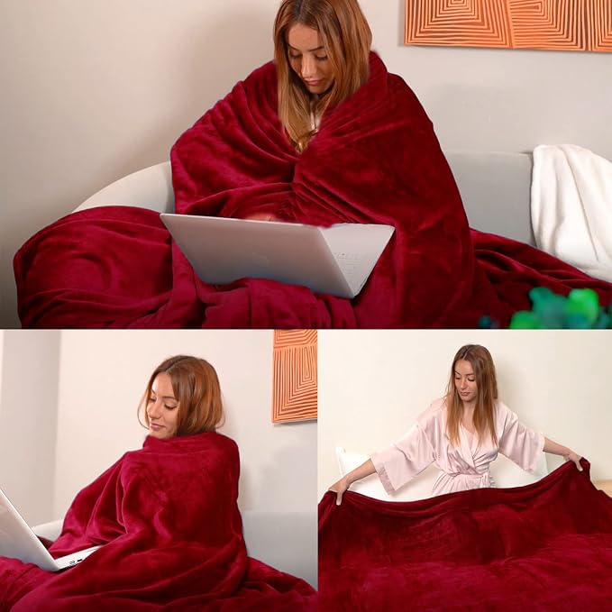 Red Fleece Plush Throw Blanket 50"x60"for Couch Sofa Fuzzy Cozy Flannel | Super - Image 2